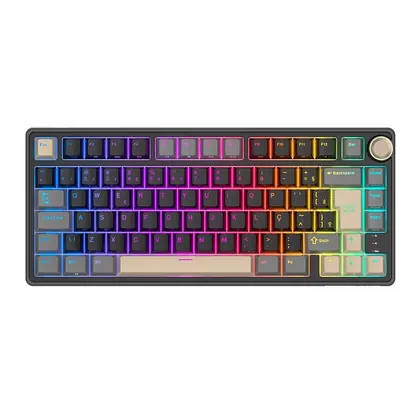 Teclado Mecanico Gamer Royal Kludge RKR75, RGB, ABNT2, Switch Brown, Preto e Cinza, RKR75-PT-BW-POR