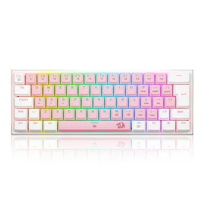 TECLADO MECANICO USB GAMER ANIVIA SWITCH BLUE REDRAGON K614PW-RGB ROSA COM BRANCO