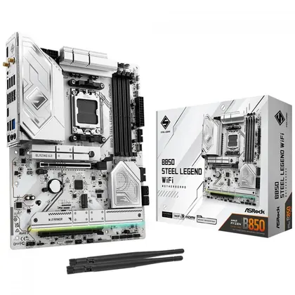 Placa Mãe ASRock B850 Steel Legend WiFi, Chipset B850, AMD AM5, ATX, DDR5, Branco