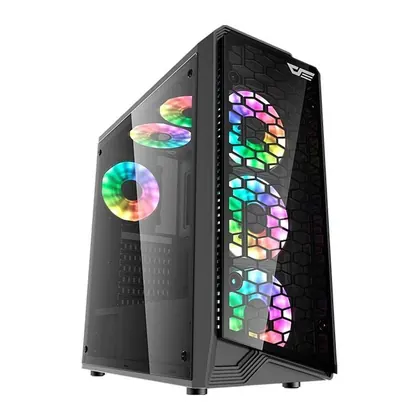 GABINETE GAMER AIGO WATER SQUARE 5 PRETO LATERAL DE VIDRO TEMPERADO, AIGO-WATER-SQUARE-5