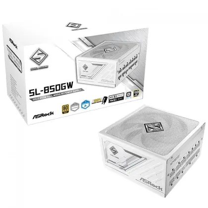 Fonte ASRock Steel Legend White, 850W, 80 Plus Gold, Full Modular, ATX 3.1, PCIe 5.1 Branco SL-850GW