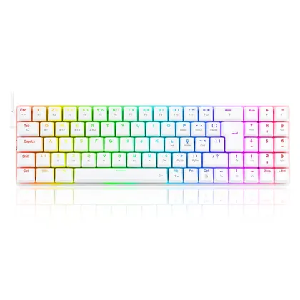 TECLADO MECANICO GAMER ASHE PRO RGB SWITCH BROWN REDRAGON K626P-KBS-W BRANCO