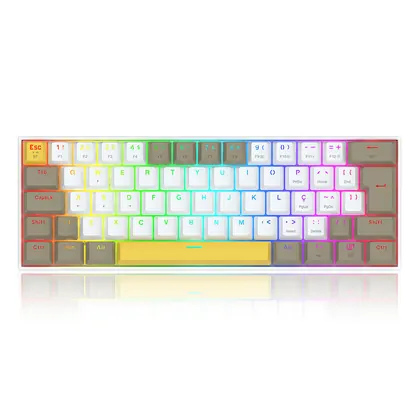 TECLADO MECANICO GAMER DRACONIC PRO RGB WIRELESS SWITCH BROWN REDRAGON AMARELO, BRANCO E CINZA K530-YL&WT&GY-RGB-PRO