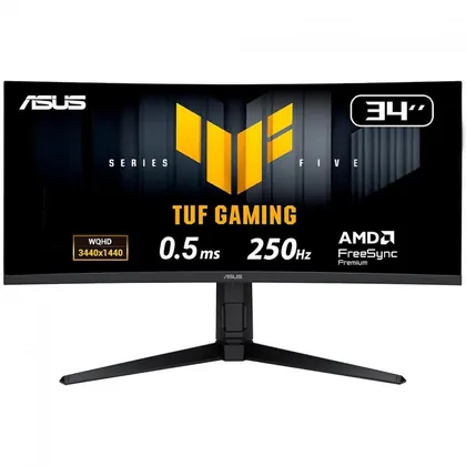 Monitor Gamer Asus TUF Gaming, 34 Pol, Curvo, WQHD, 0.5ms, 250Hz, 135% sRGB, HDR, FreeSync Premium, HDMI/DP, VG34WQML5A