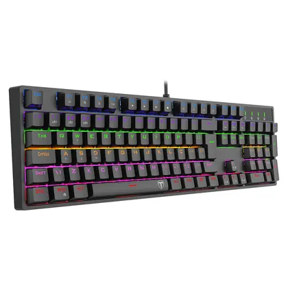 TECLADO MECANICO USB GAMER REBEL RAINBOW DUST-PROOF BROWN T-DAGGER T-TGK328-BR PRETO