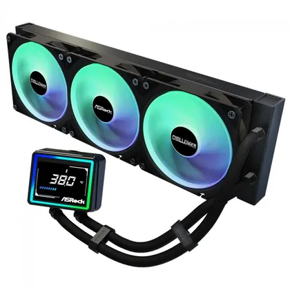 Water Cooler ASRock Challenger 360 Digital, ARGB, 360mm, Com Display Digital, Intel-AMD, PWM, Preto