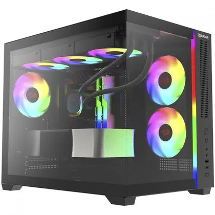 Gabinete Gamer Redragon Wideload Mini Lite RGB Mid Tower Vidro Temperado mATX Sem Fan Preto CA-611B