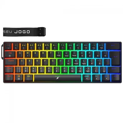 Teclado Mecânico Gamer SuperFrame Player Pro, RGB, 60%, Switch Red, USB, ABNT2, Com Alça, Preto