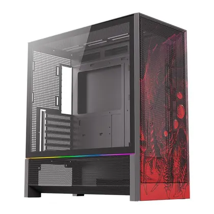 Gabinete Gamer Redragon Strafe Flow Infernal Dragon, RGB,Mid-Tower,Lateral de Vidro,Preto e Vermelho