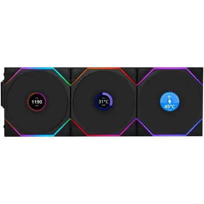 KIT 3 FAN 120MM LIAN LI UNI FAN TL WIRELESS LCD ARGB PRETO 12TLLCD1W3B