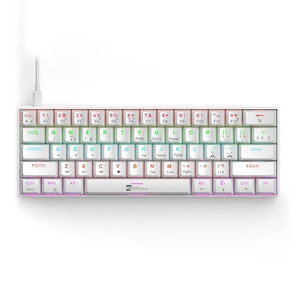 Teclado Mecanico R8 1037, RGB, ABNT2, Switch Azul, Branco, R8-1037WH-RBW-ABNT2