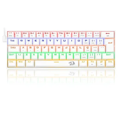 TECLADO MECANICO USB GAMER LAKSHMI RAINBOW SWITCH BLUE REDRAGON K606W-R BRANCO