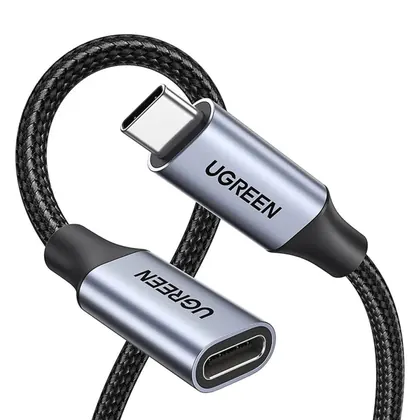 CABO EXTENSOR USB-C MACHO PARA USB-C FEMEA 1M 10GBPS 100W NYLON TRANCADO PRETO US372 UGREEN - 30205
