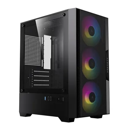Gabinete Gamer Acegeek Stratus Mesh, ARGB, Mid-Tower, Com 3 Fans, Preto, AG-STRATUS-MESH-BK-I3F-ARGB