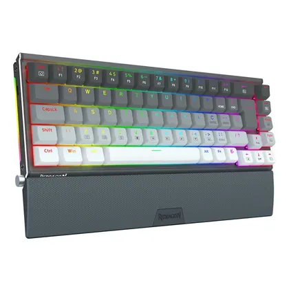 TECLADO MECANICO GAMER SHACO RGB SWITCH BROWN REDRAGON K641G-GW-RGB PRETO E CINZA