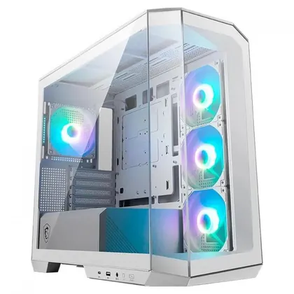 Gabinete Gamer MSI MAG Pano M100R PZ, Vidro, Mid Tower, M-ATX, Sem Fonte, Com 4 Fans ARGB, Branco
